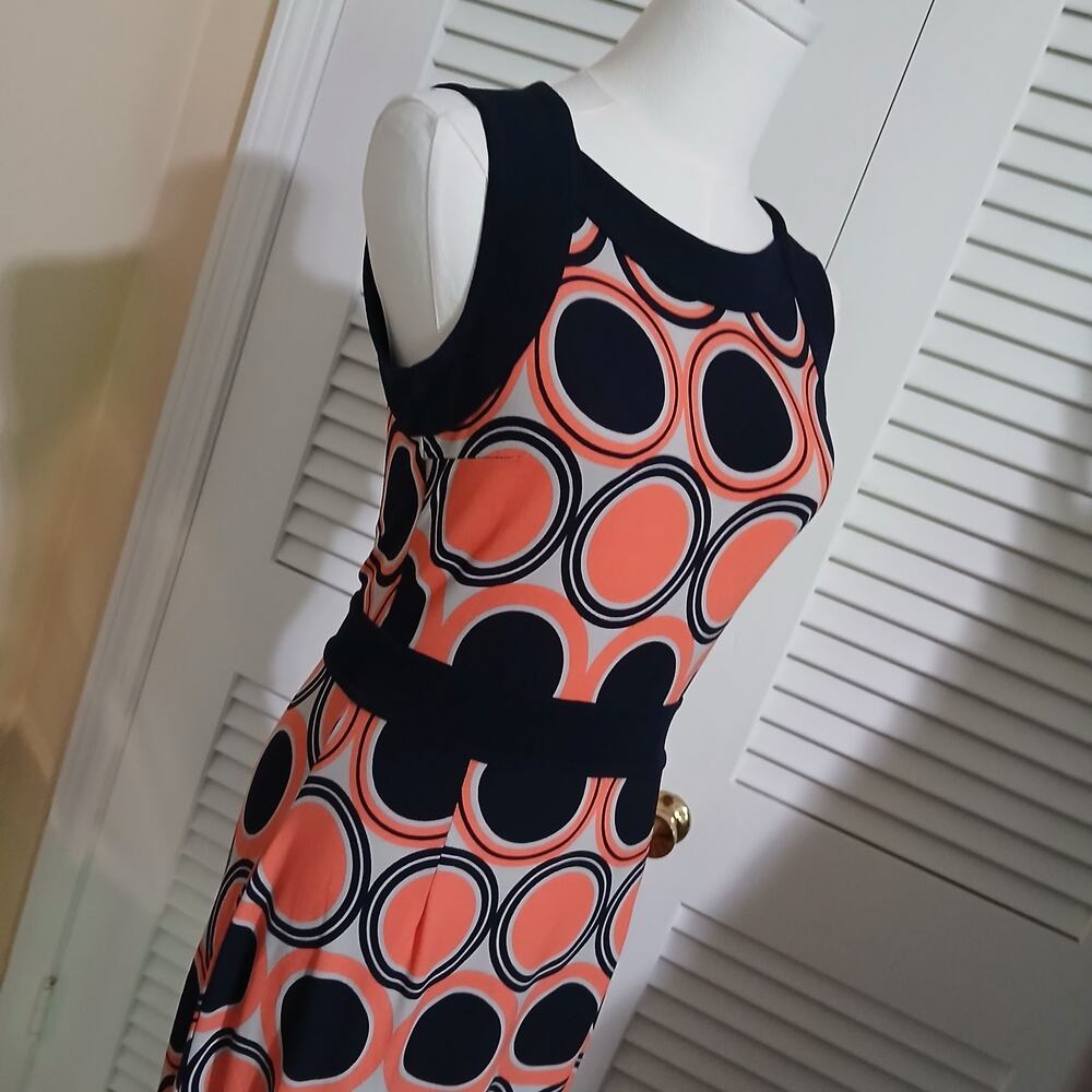 Banana Republic XS sleeveless DARK navy tangerine white dress knee length sheath